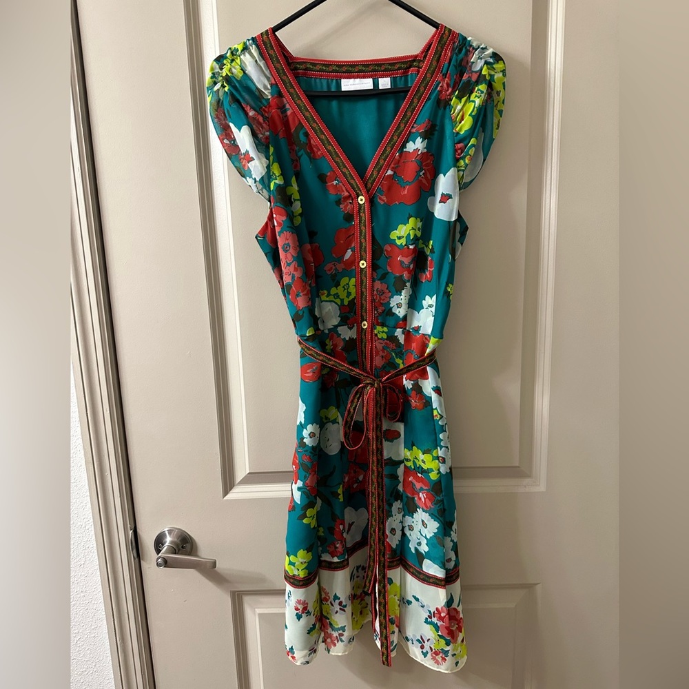 Green and red floral with belt